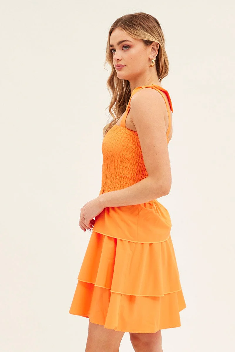 Orange Tie Shoulder Skater Dress