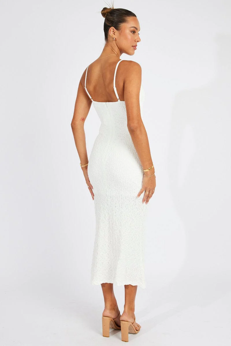 White Bodycon Dress Strappy Textured Fabric