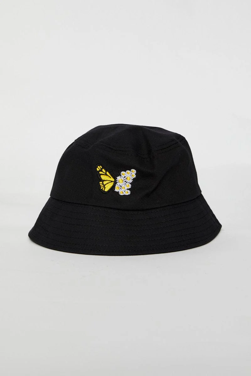 Black Butterfly & Flower Bucket Hat