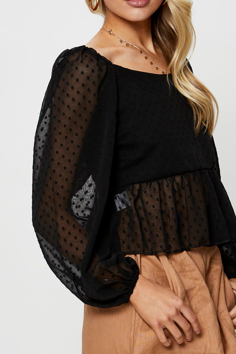 Black Peplum Top Long Sleeve