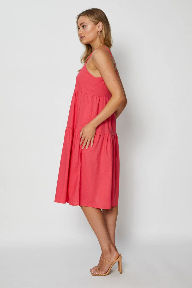 Pink Midi Dress Square Neck