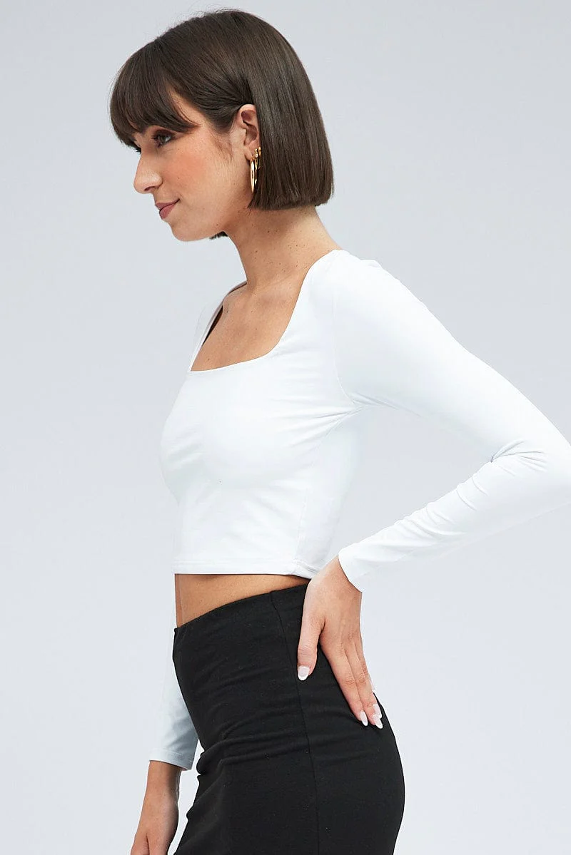 White Top Long Sleeve Square Neck