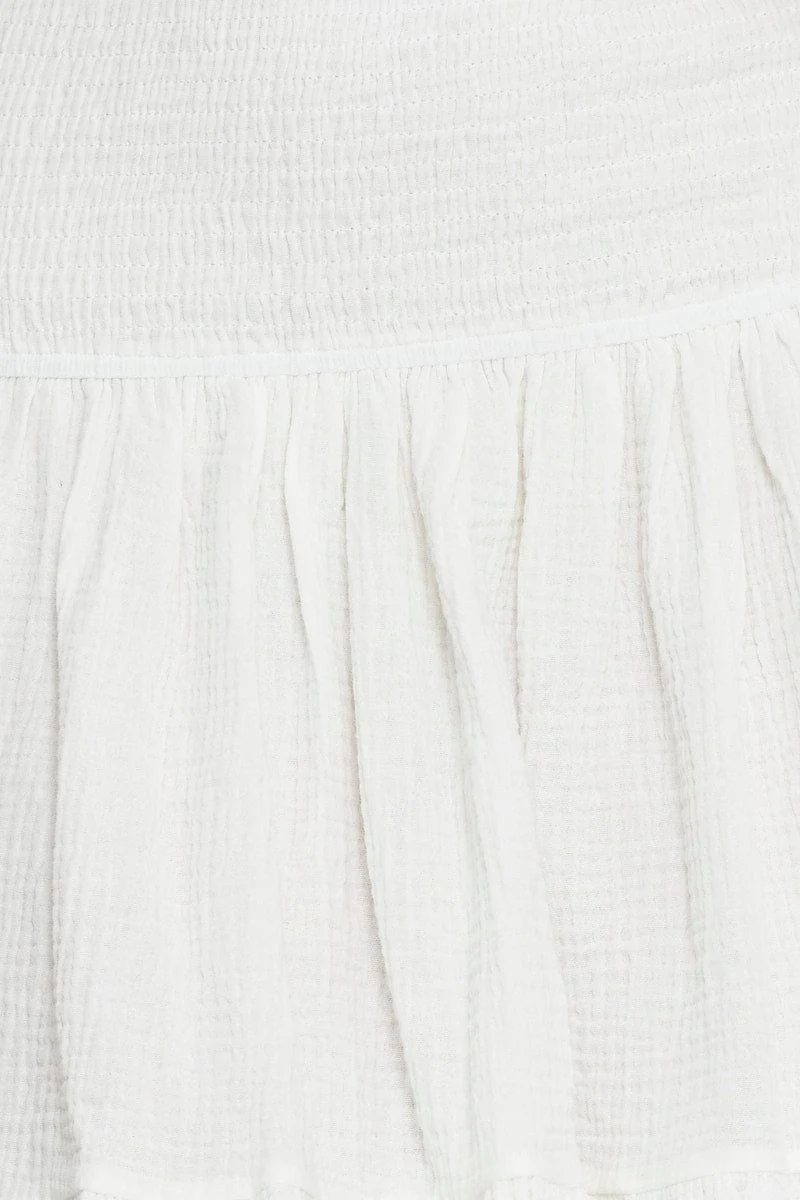 White Shirred Skater Skirt