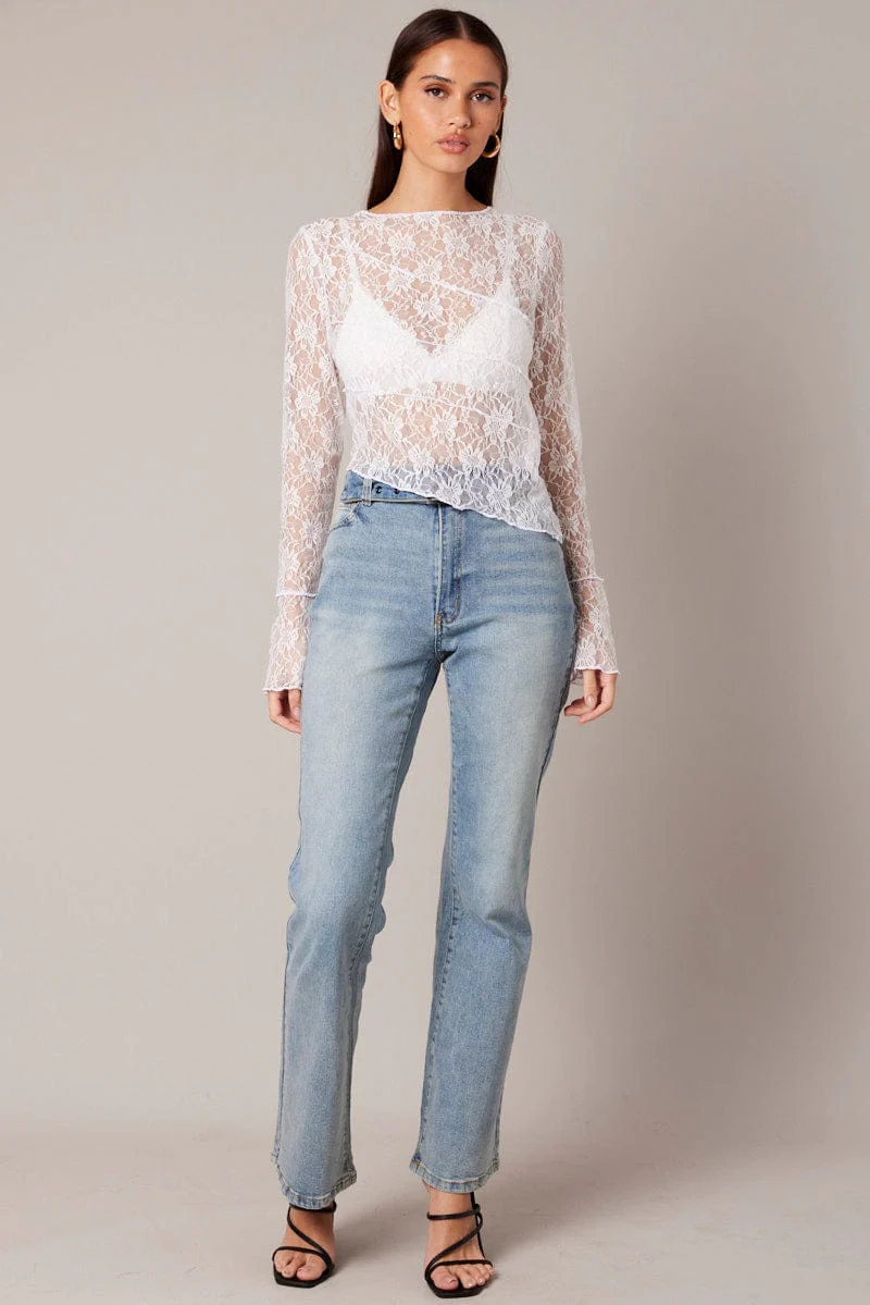 White Lace Top Long Sleeve