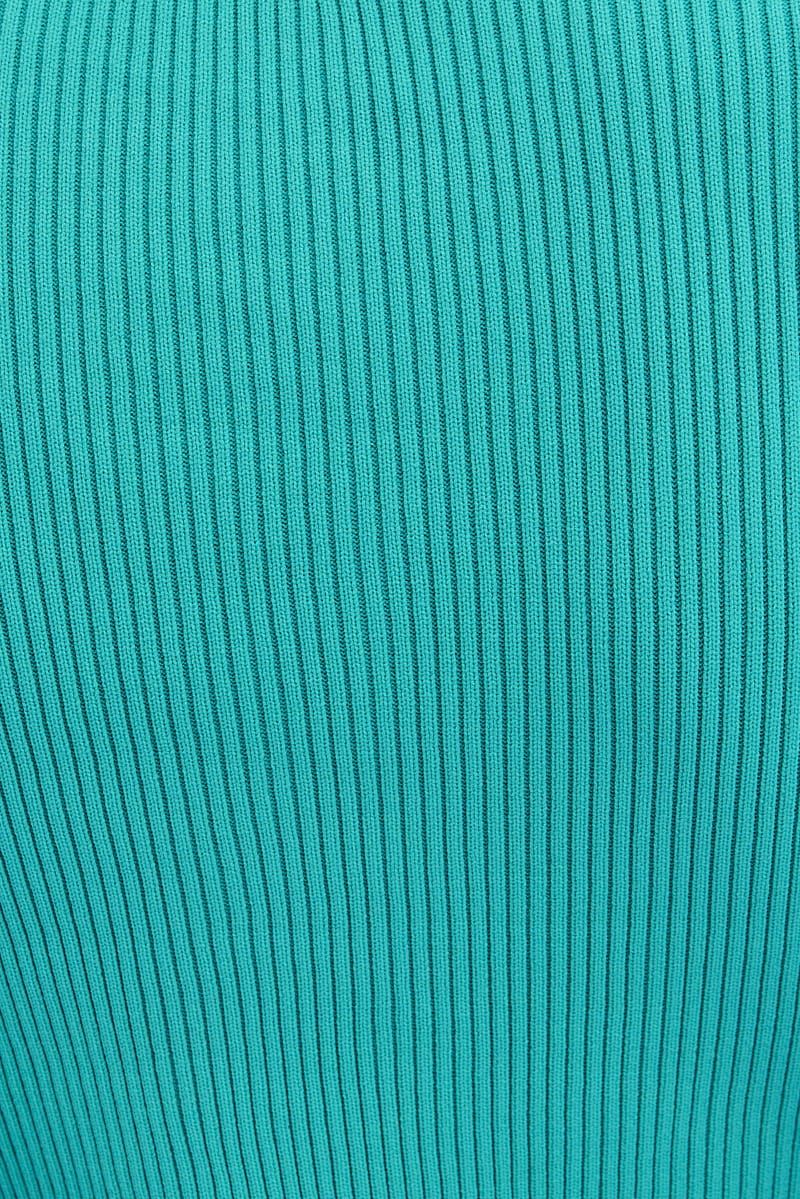 Green Knit Top Long Sleeve Crop Collared