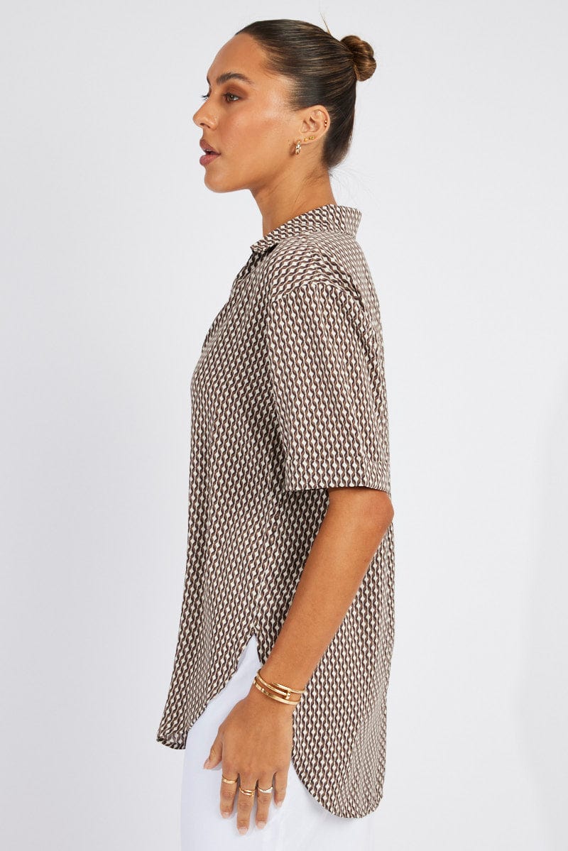 Brown Geo Shirt Short Sleeve