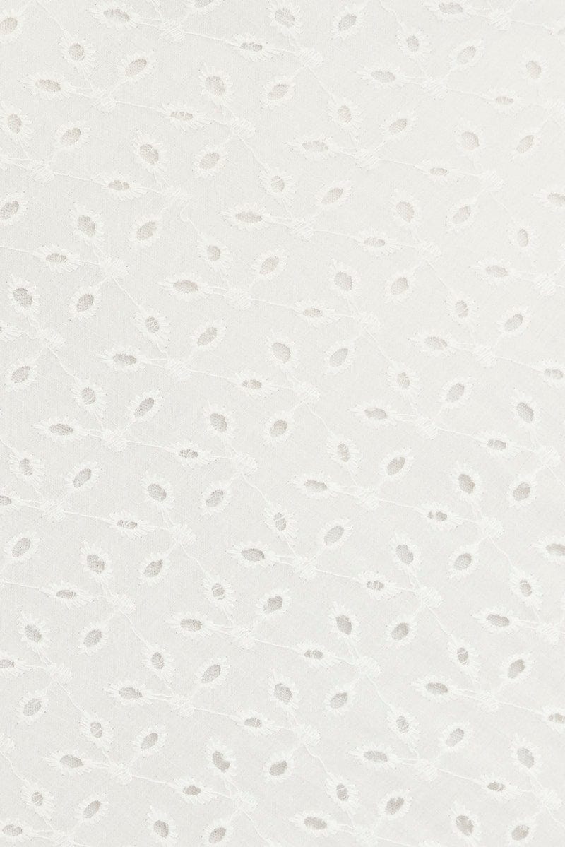 White Midi Dress Gathered Bust Eyelet Fabric