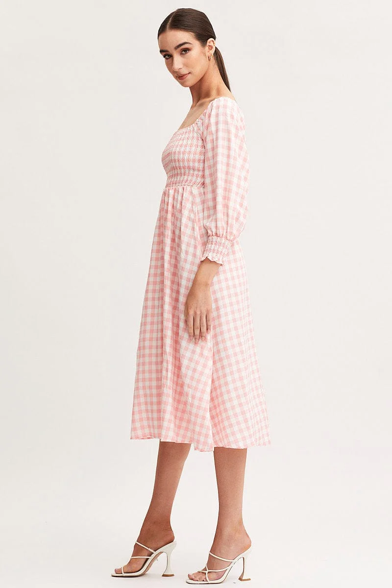 Check Dress Long Sleeve Maxi