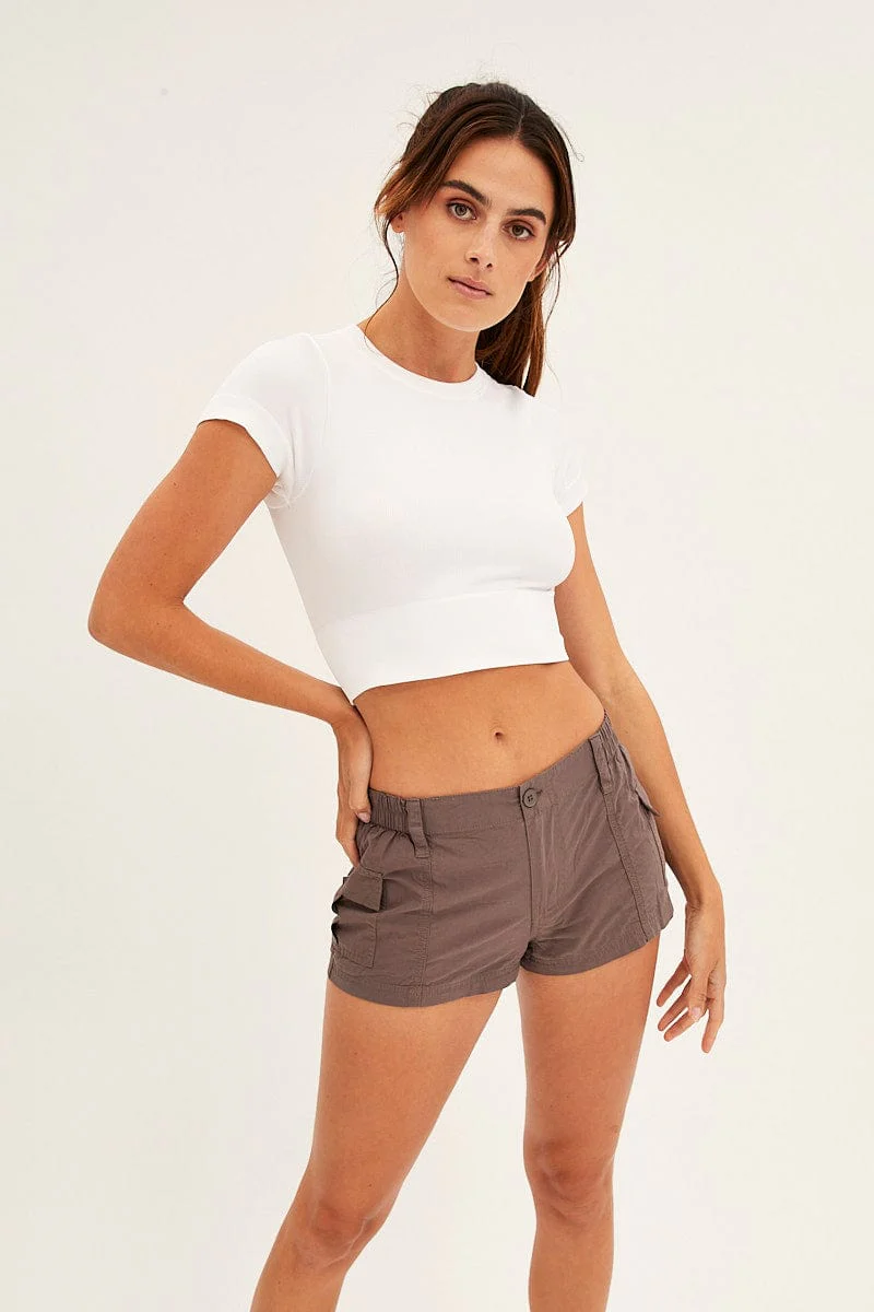 Brown Cargo Shorts Low Rise