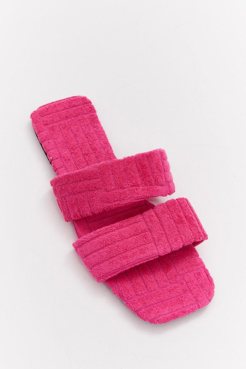 Pink Square Toe Toweling Detail Slippers