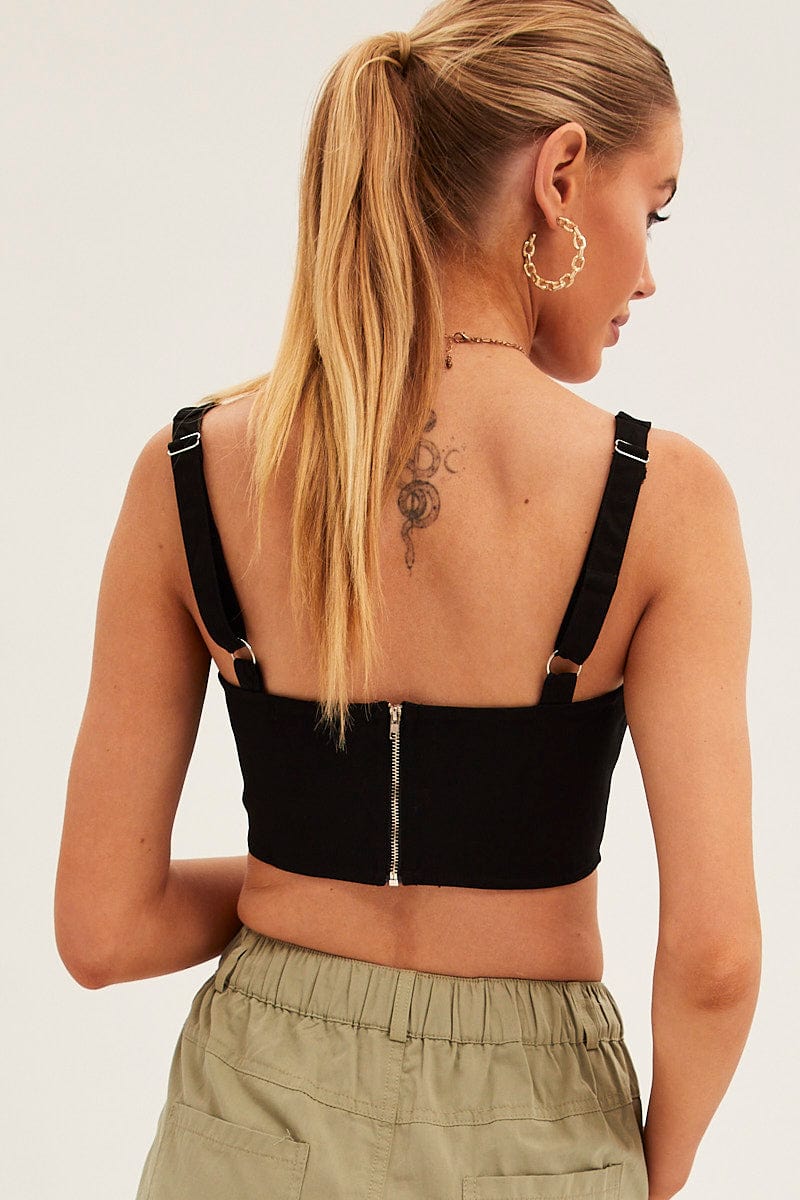 Black Corset Top Sleeveless Square Neck Structured