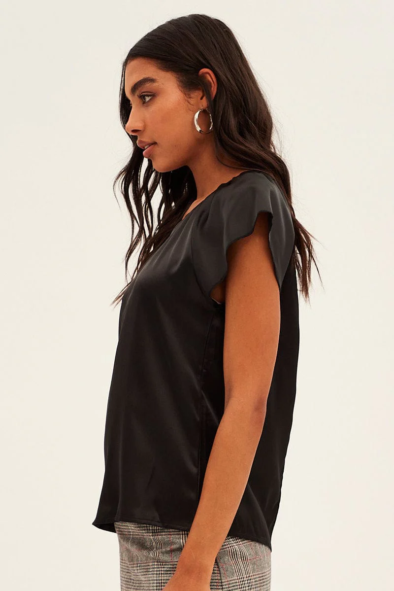 Black Workwear Bell Sleeve Top