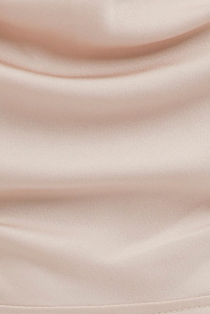 Beige Midi Dress Evening Cowl Neck