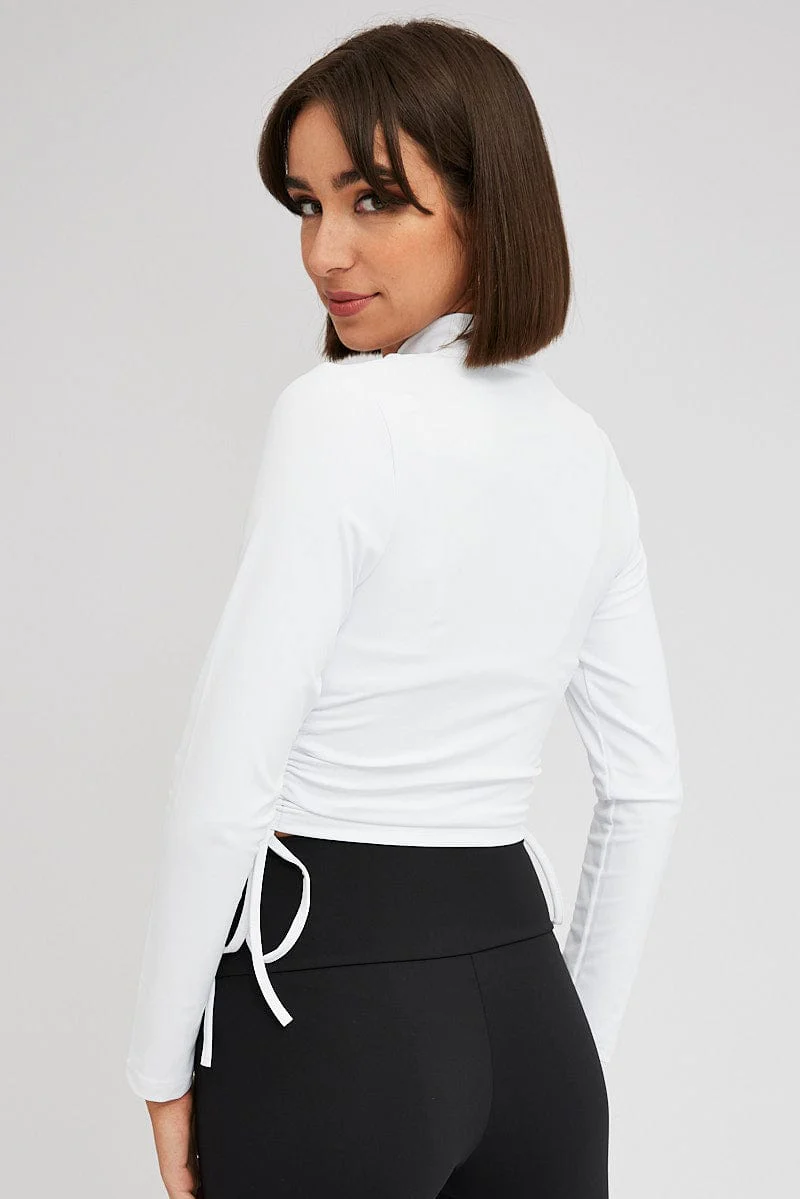 White Zip Up Top Side Ruched