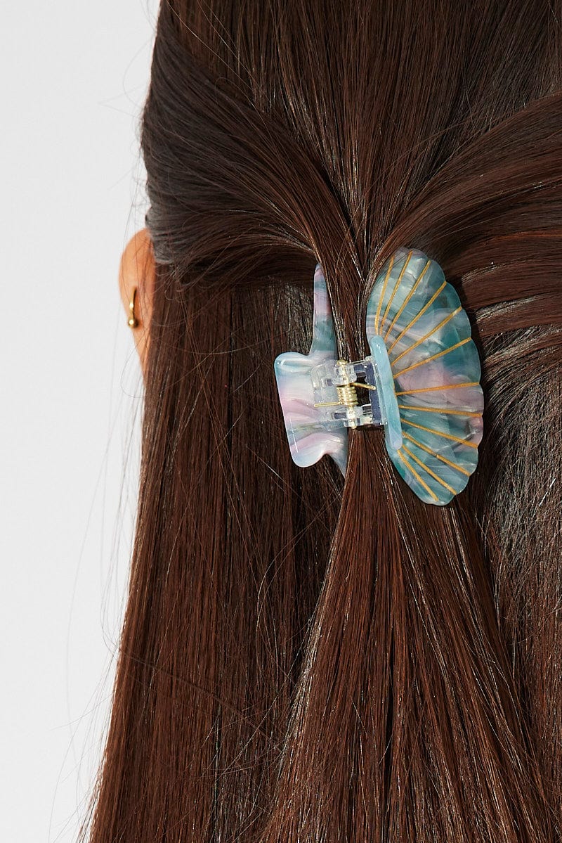 Blue Shell Hair Claw Clips