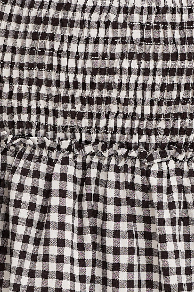 Check Shirred Skater Dress