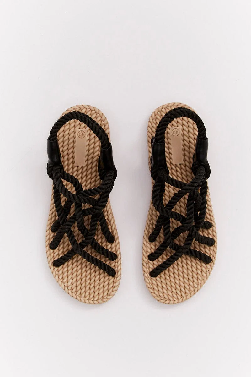 Black Flat Rope Sandals
