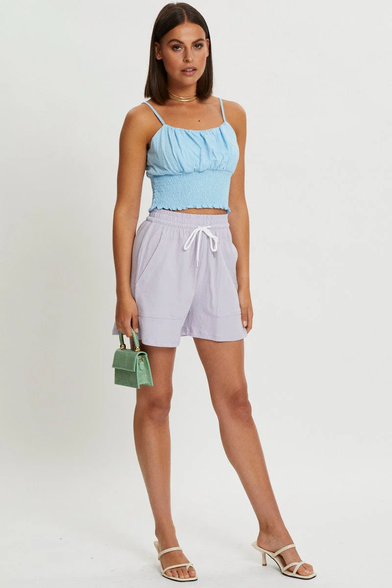 Purple Tie Front Elastic Waist Track Short