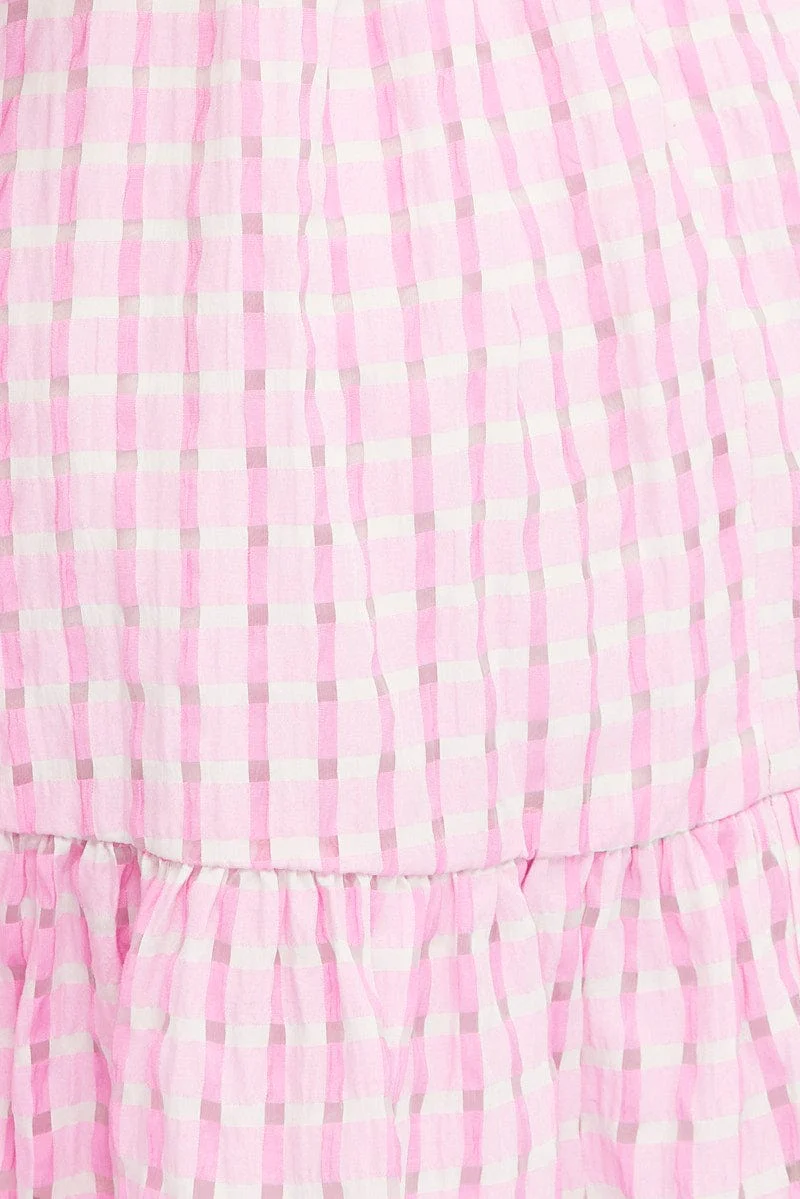 Pink Fit And Flare Dress Puff Sleeve Mini