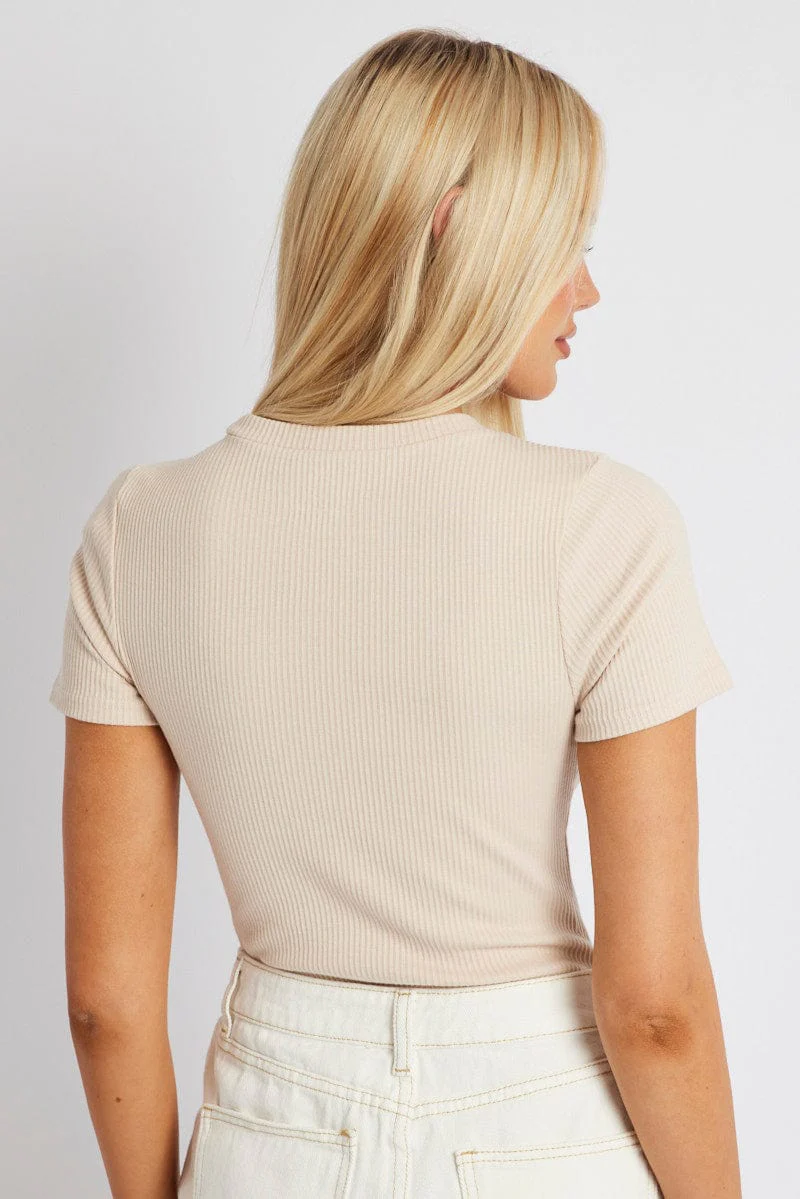 White Bodysuit Short Sleeve Crew Neck Rib Jersey