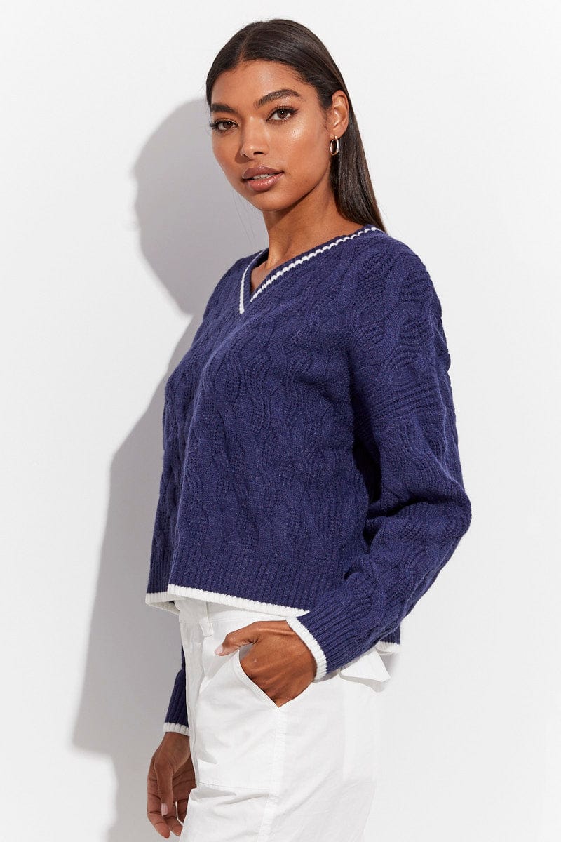 Blue Sweater Long sleeve V neck