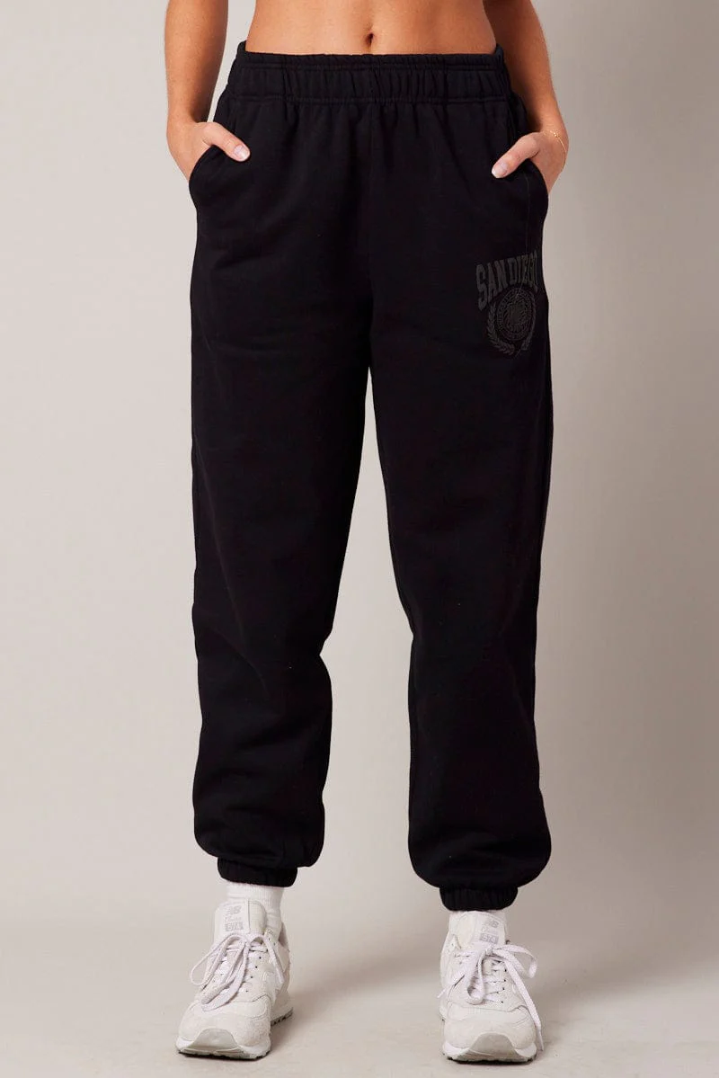 Black Track Pants High Rise