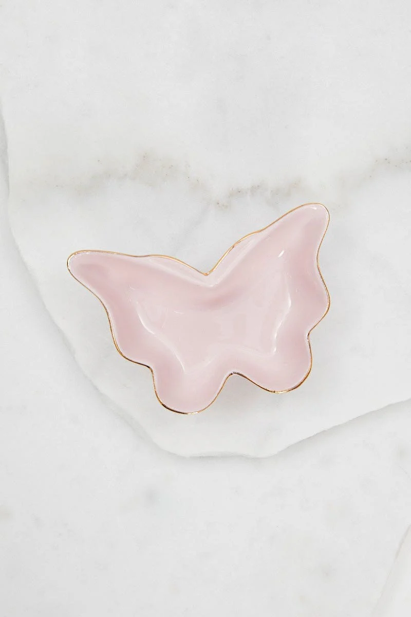 Pink Christmas Butterfly Trinket Dish
