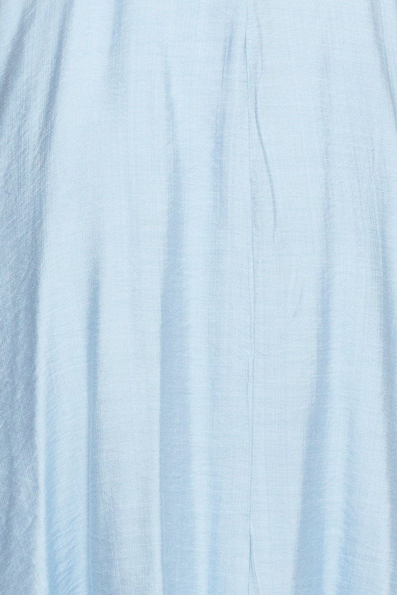 Blue Midi Dress Short Sleeve V Neck