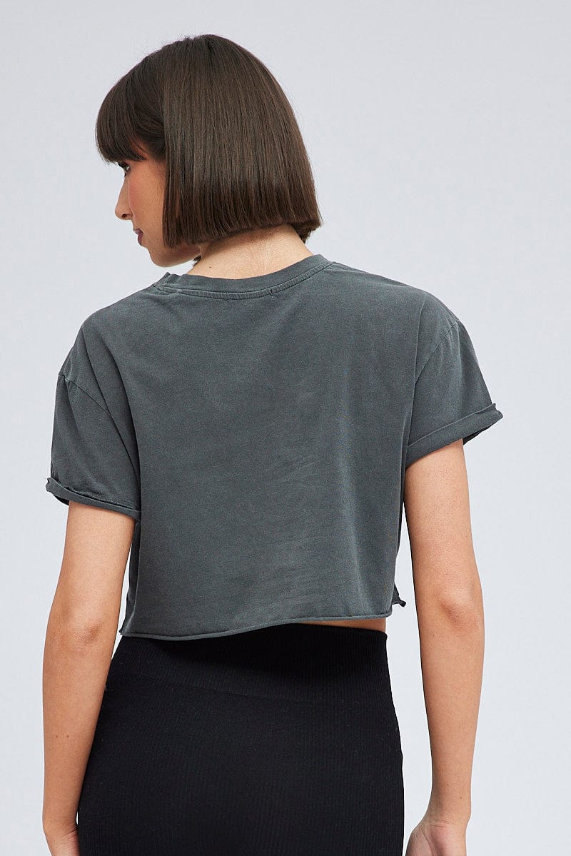 Grey Crop Tee Short Sleeve Graphic Print