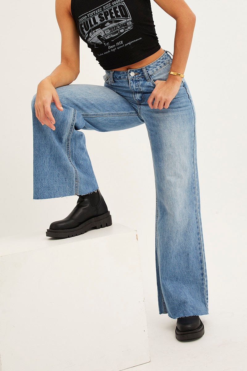 Blue Denim Wide Leg Jeans