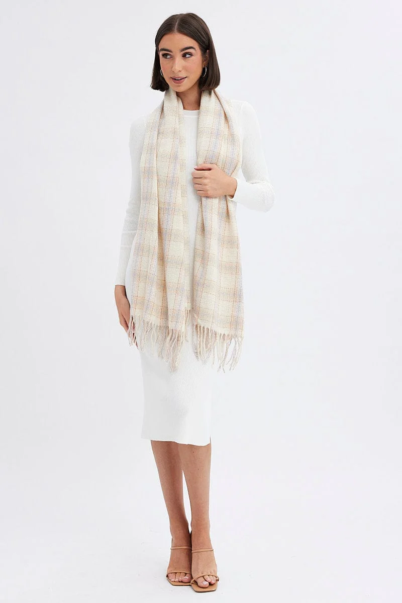 White Check Tassel Scarf