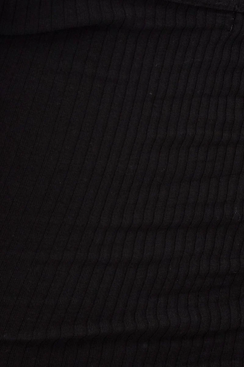 Black Jersey Crop Top Long Sleeve Halter Neck