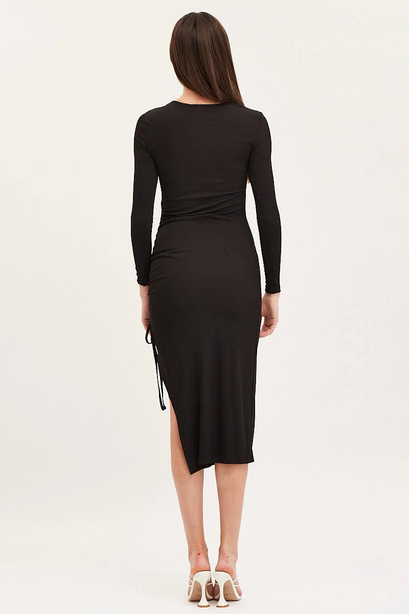 Black Midi Dress Long Sleeve Bodycon
