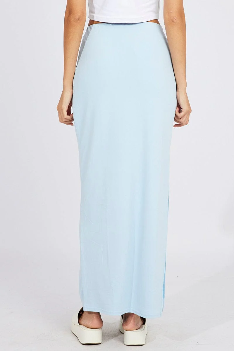 Blue Supersoft Maxi Skirt Side Split