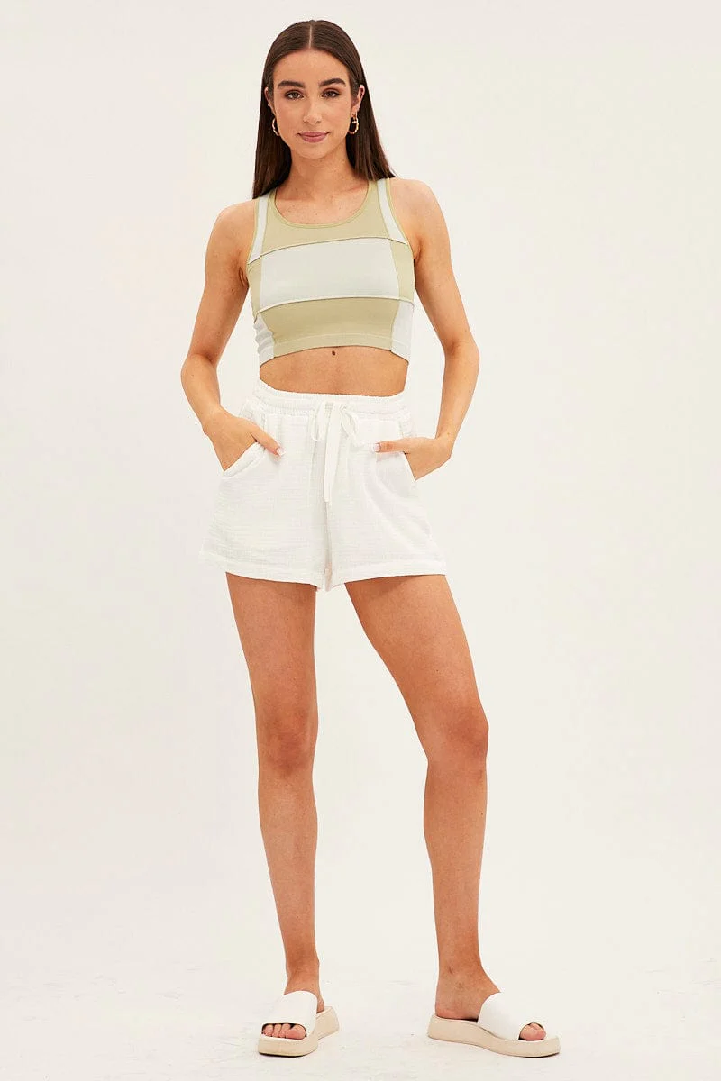 White High Waist Shorts Elastic Waist
