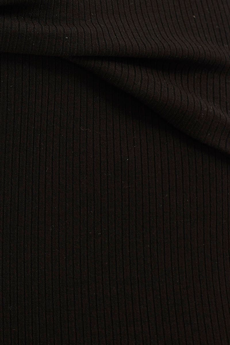 Black Midi Skirt High Rise Side Split Rib