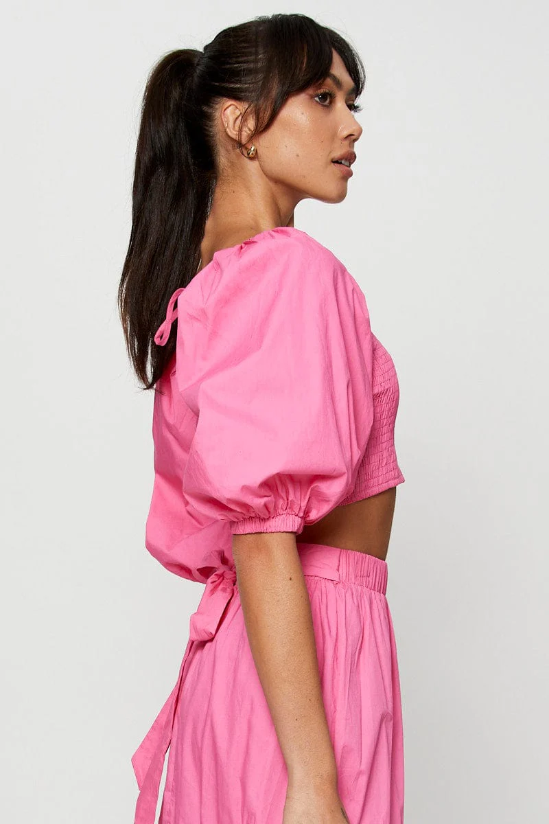 Pink Crop Top Short Sleeve
