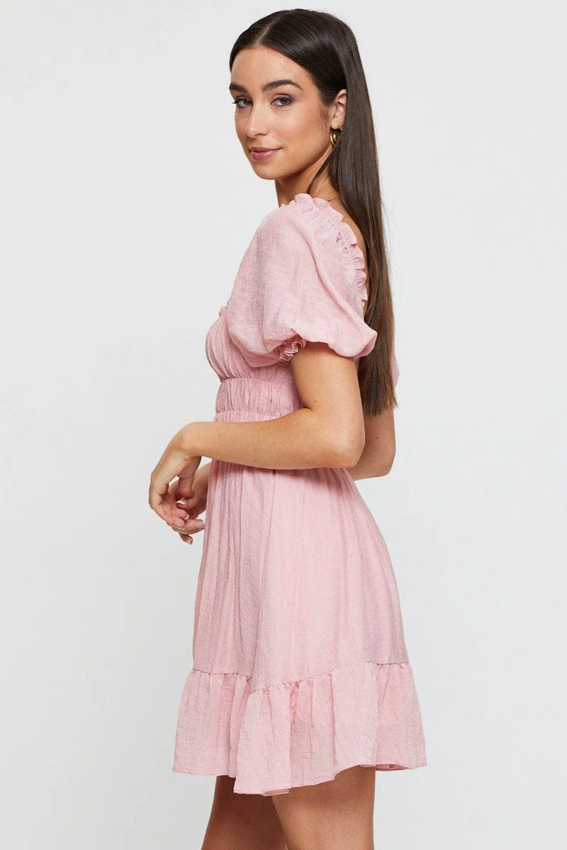 Pink Dress Short Sleeve Mini