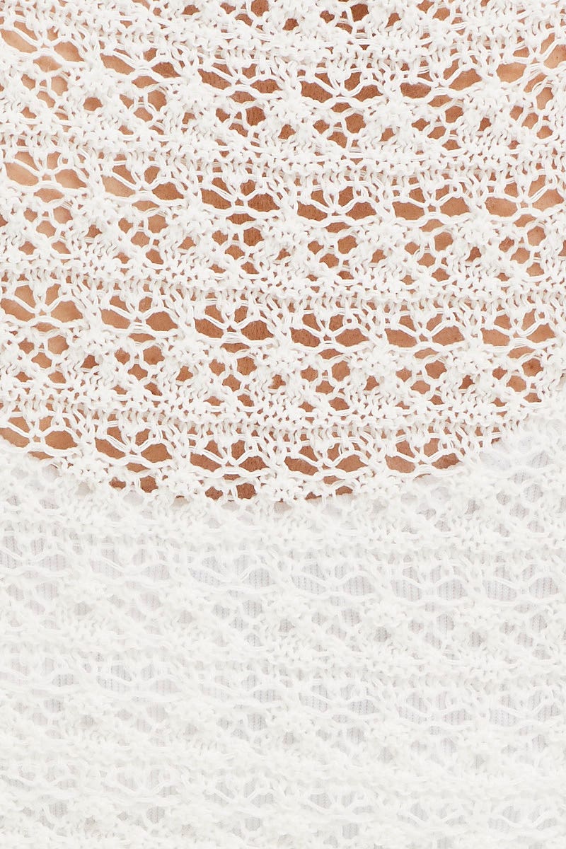 White Knit Cardigan Long Sleeve Crochet