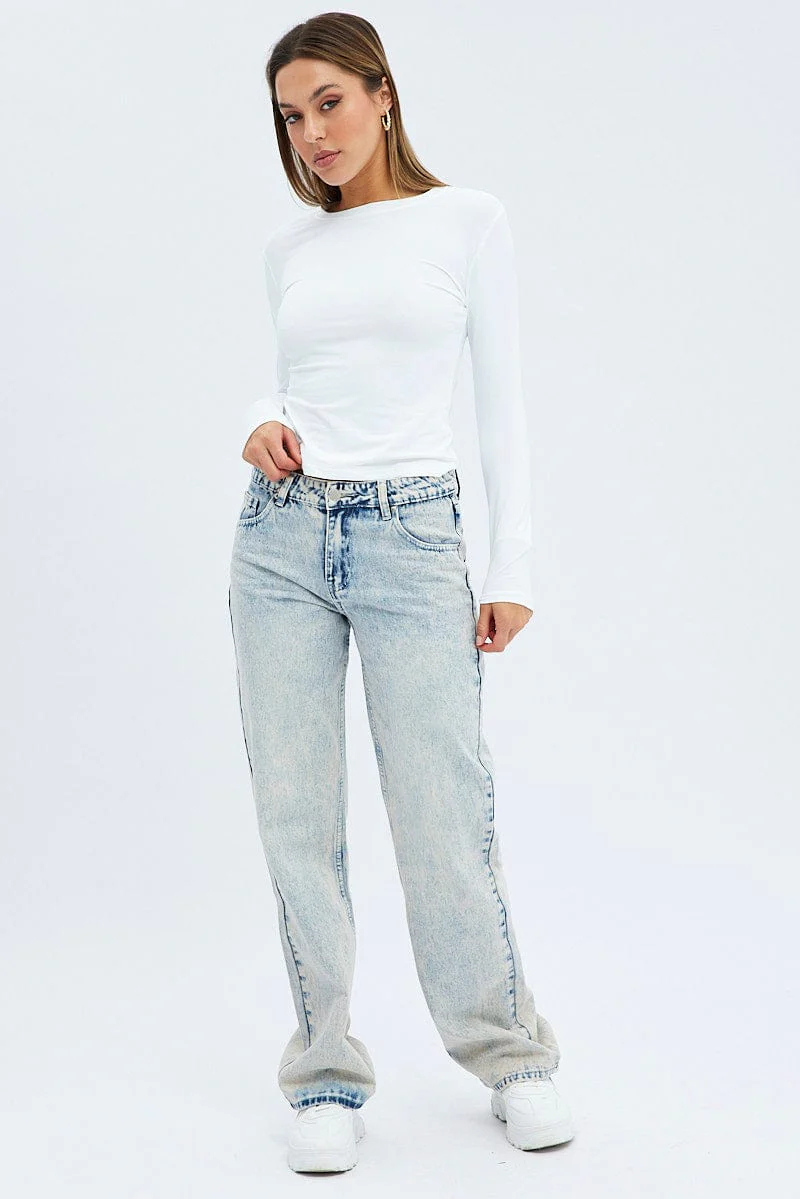 White Supersoft Top Long Sleeve Round Neck