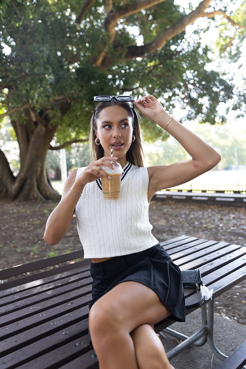 White Knit Vest V Neck
