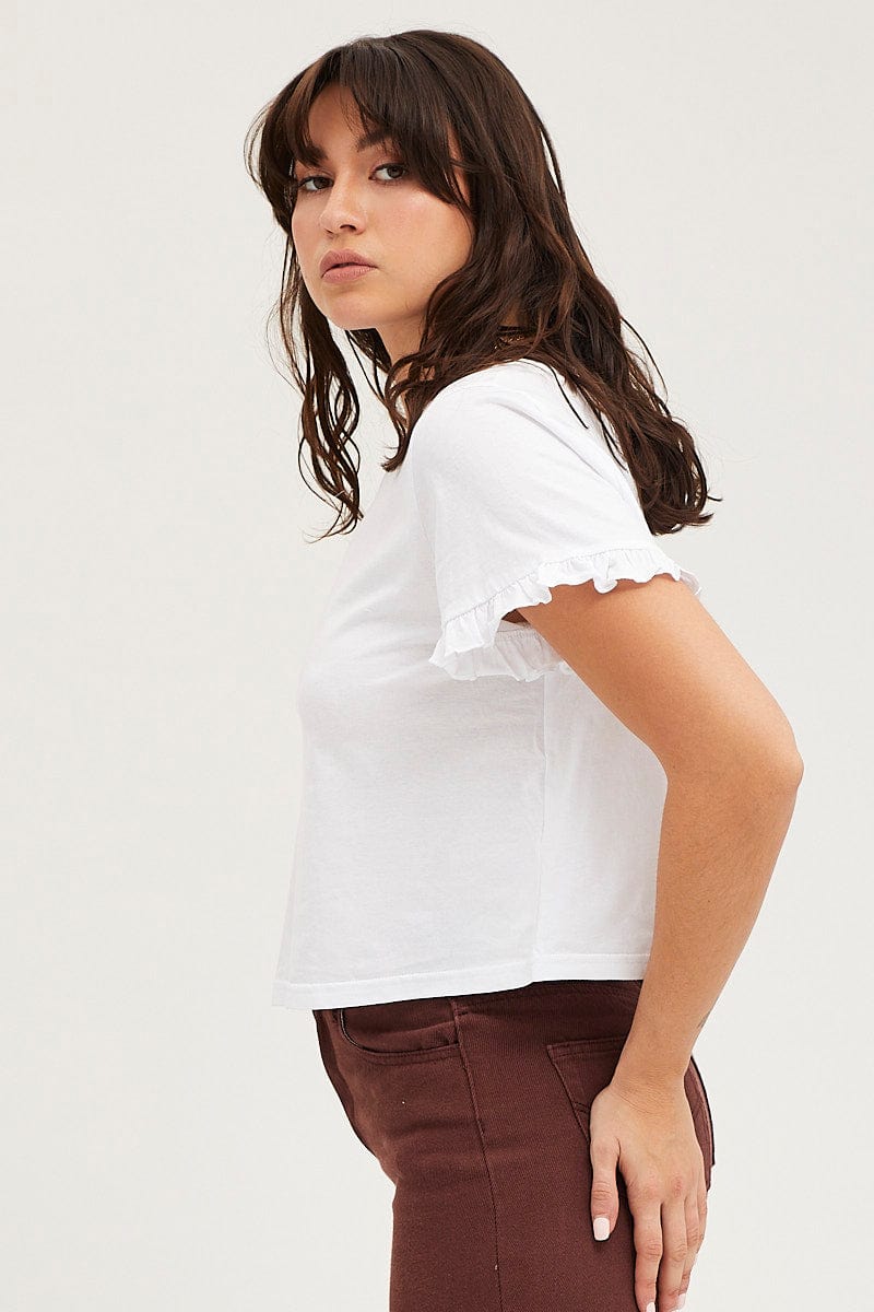 White Frill Detail T Shirt Short Sleeve