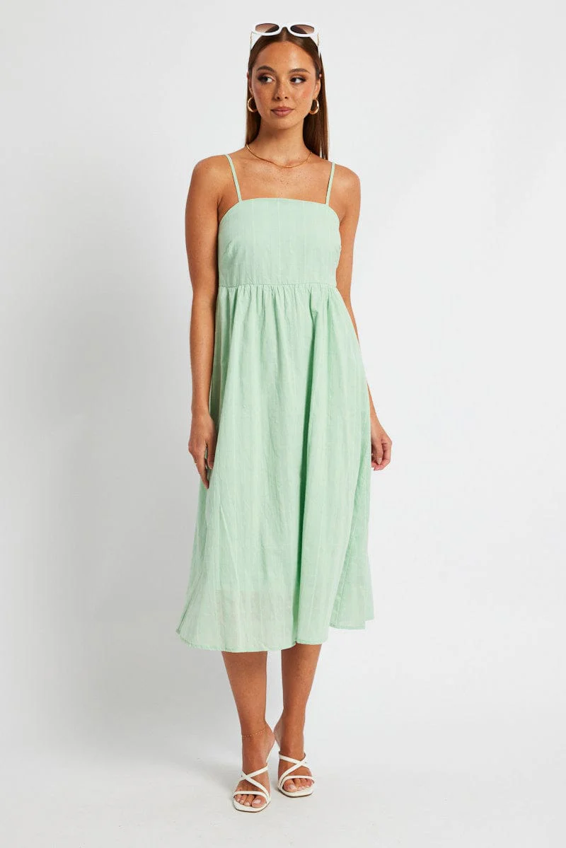 Green Midi Dress Sleeveless Self Check