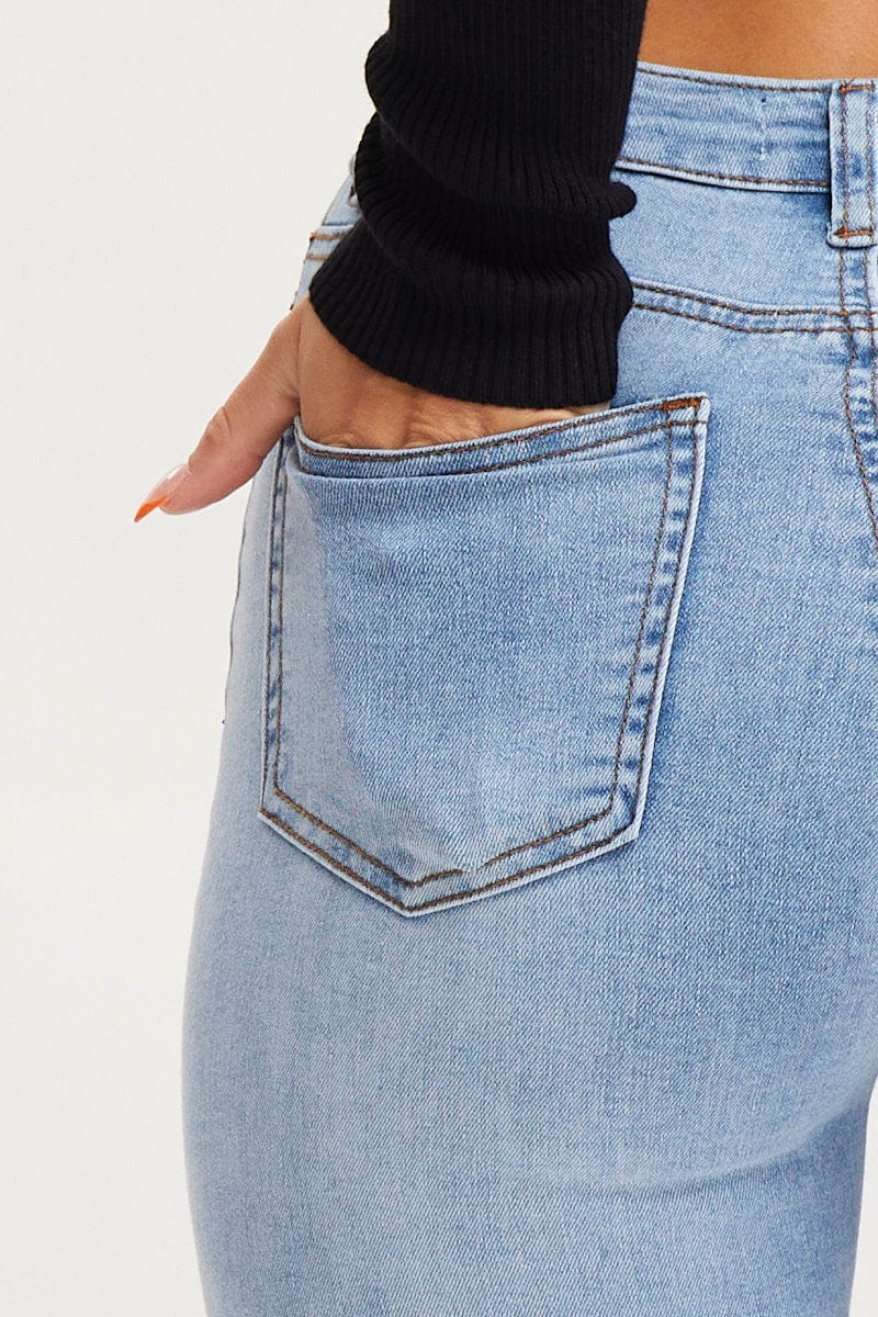 Blue Flare Denim Jeans High Rise