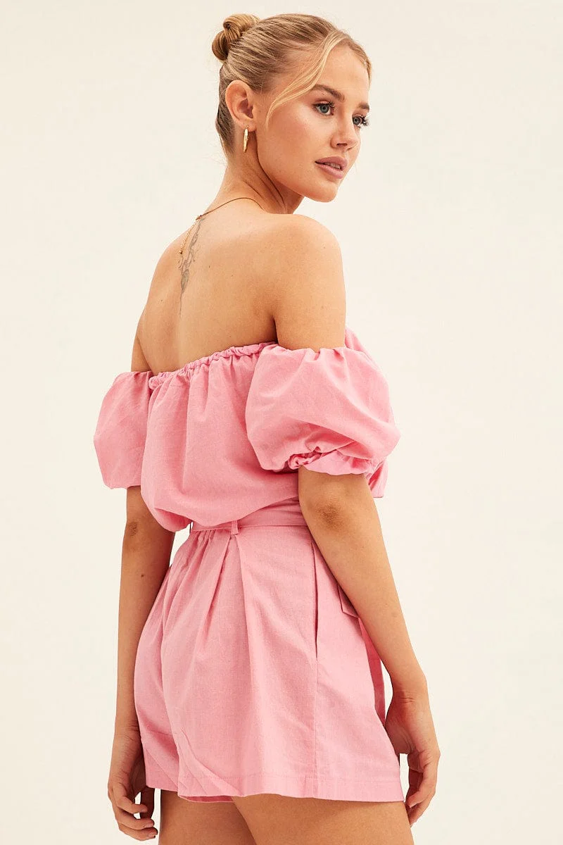 Pink Belted Short Pleat Front Detail