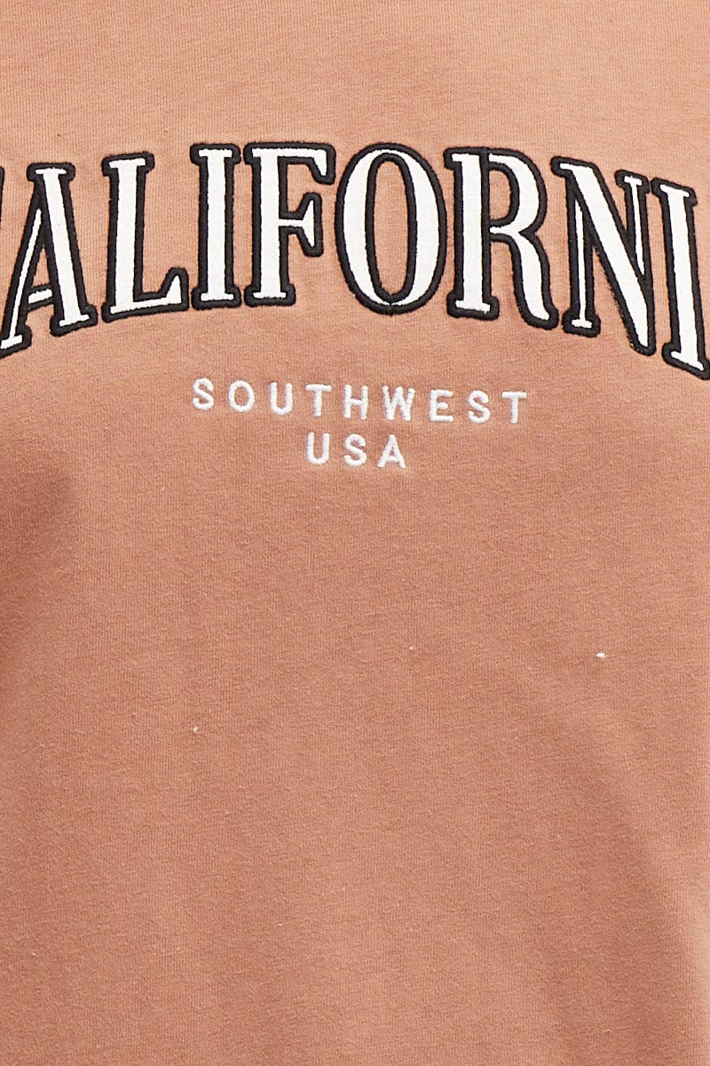 Brown Graphic T Shirt Embroided