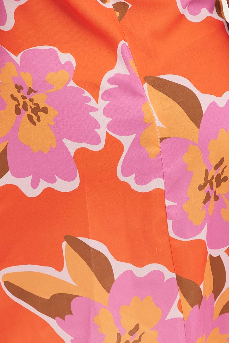 Orange Print Cowl Neck Mini Dress