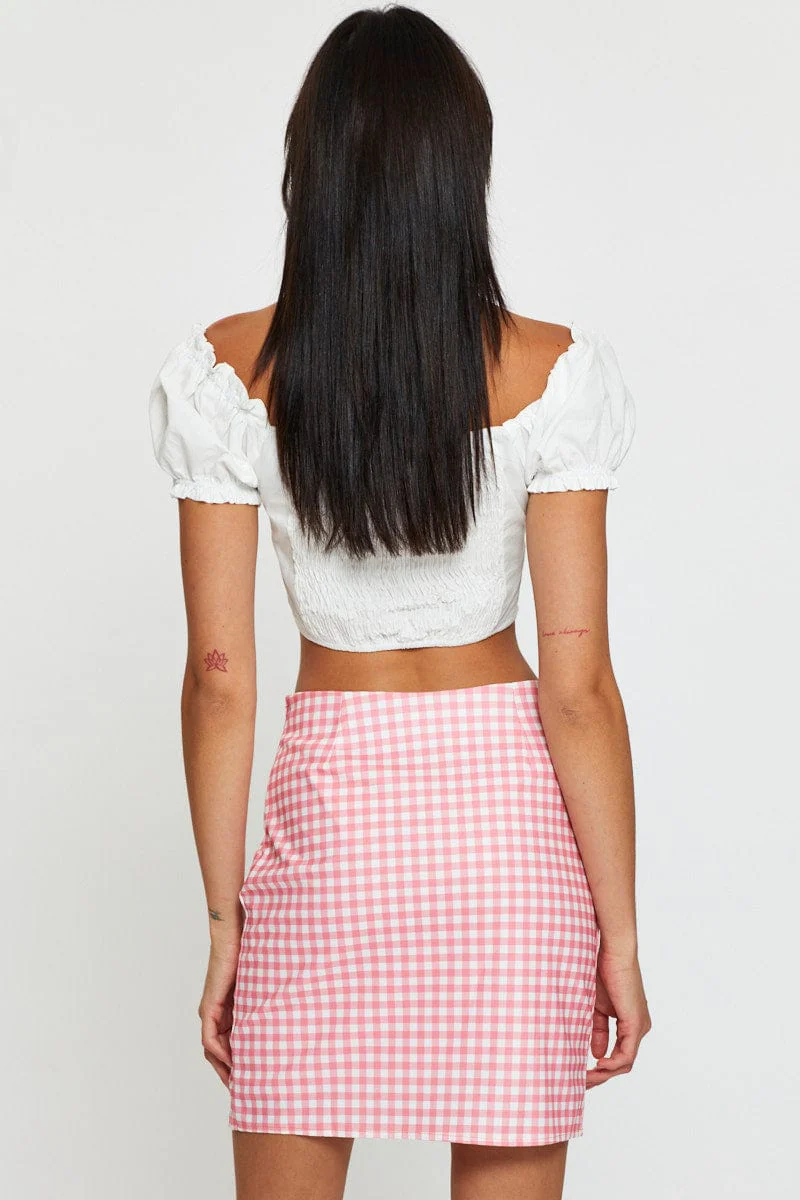 Check GinghamHigh Waist Front Slit Mini Skirt