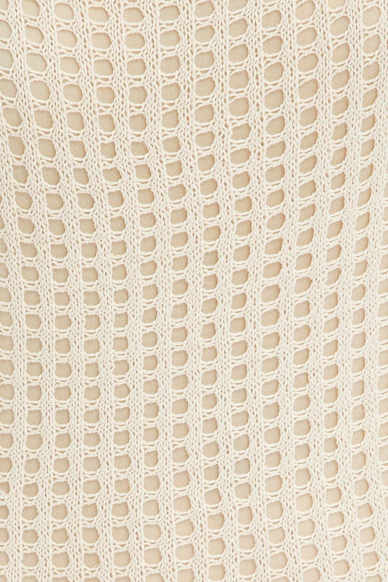 Beige Knit Dress Sleeveless Maxi Crochet