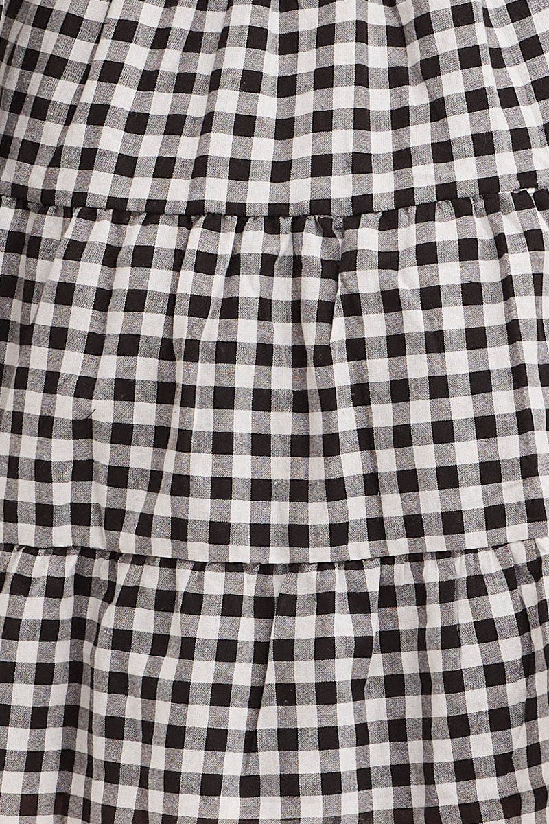 Check Fit And Flare Dress Long Sleeve Square Neck